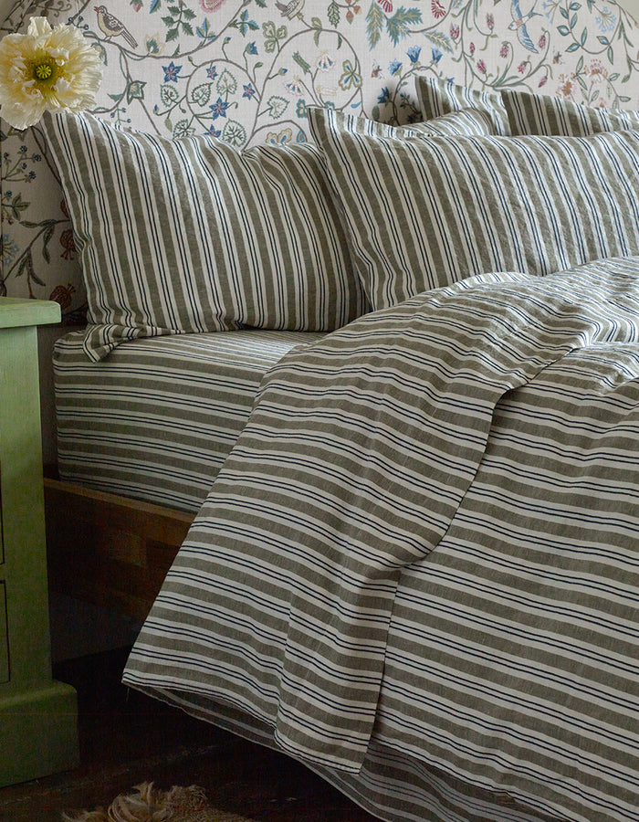 Thyme Somerley Stripe Linen Flat Sheet