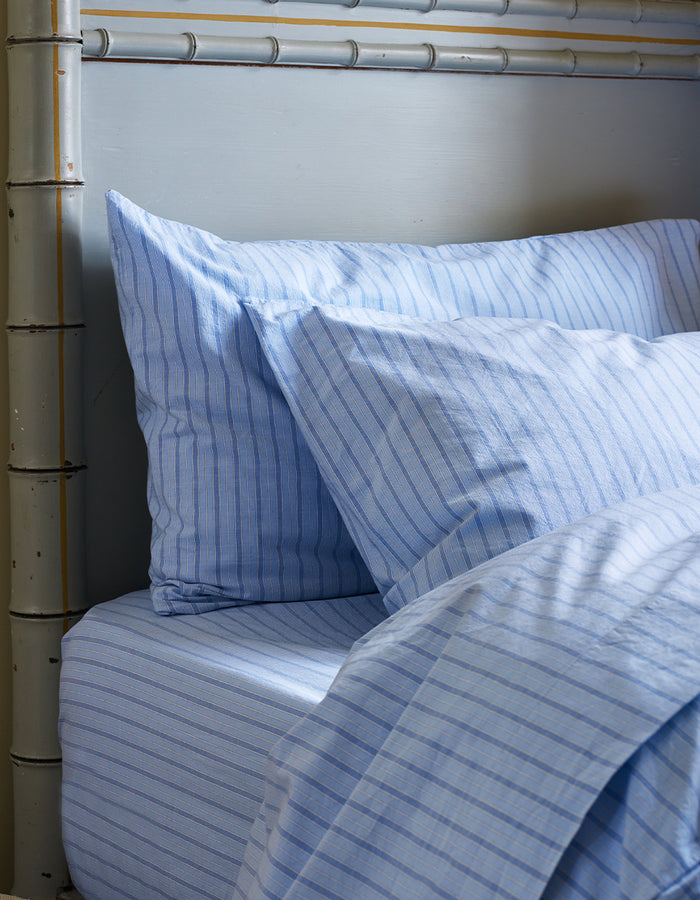 Pale Blue Favourite Shirt Stripe Cotton Pillowcases (Pair)