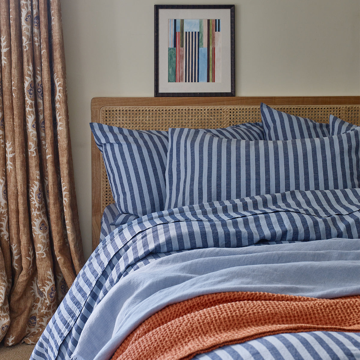 Dusty Blue Amberley Stripe Linen Pillowcases (Pair)