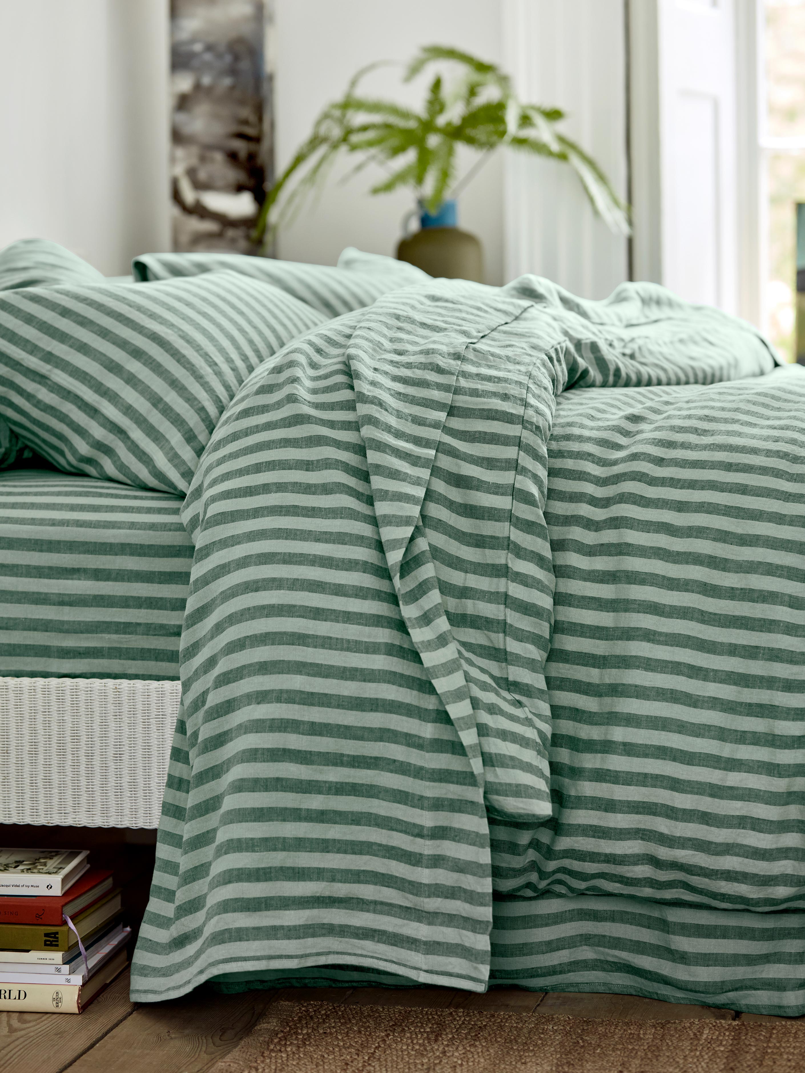 Pine Pembroke Stripe 100% Linen Flat Sheet