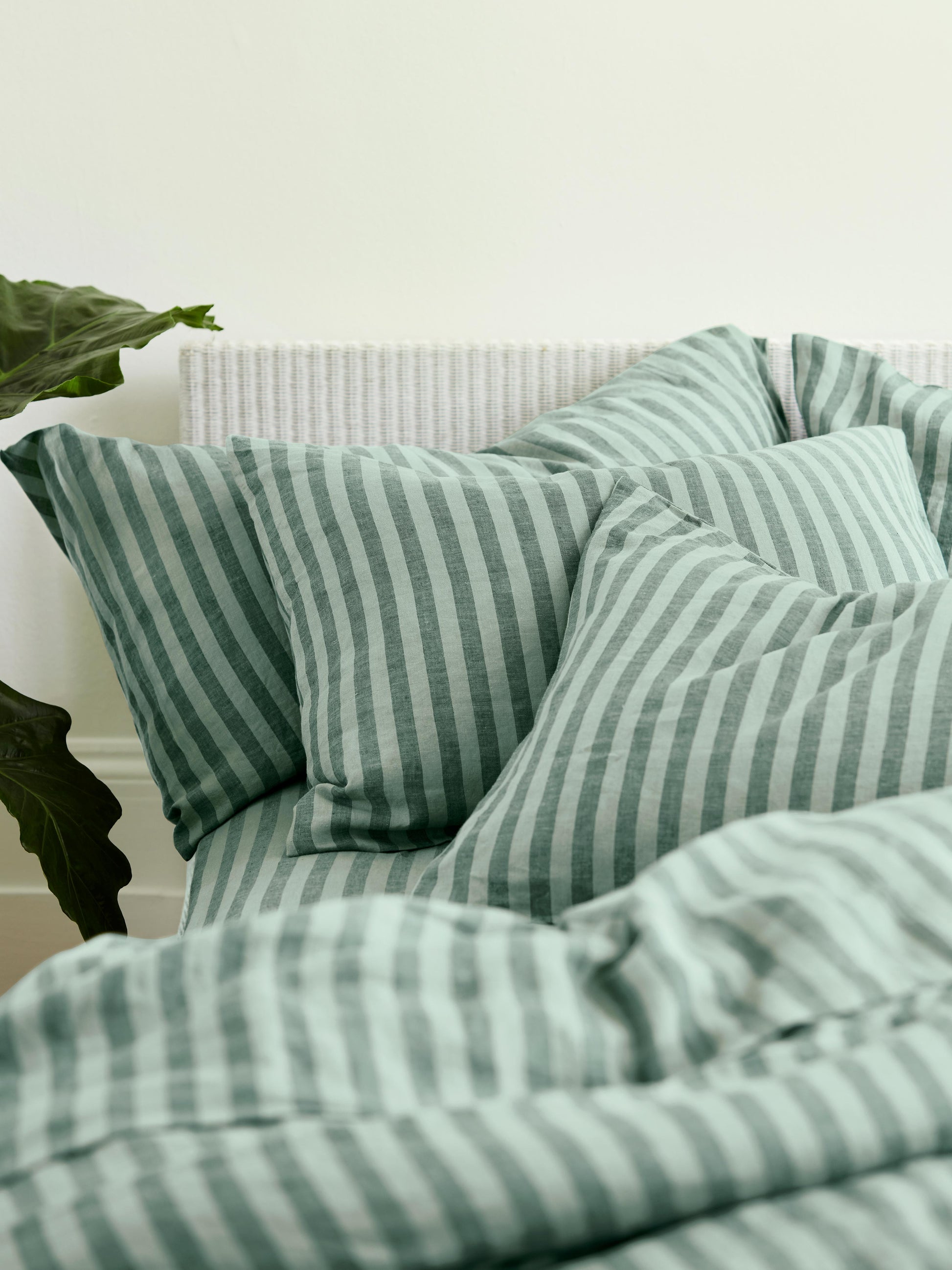 Pine Green Pembroke Stripe Linen Blend Pillowcases (Pair)