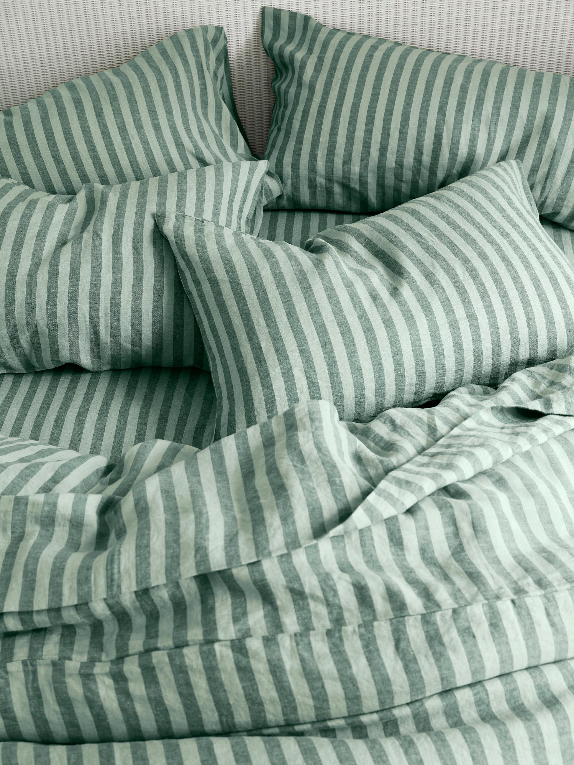 Pine Green Pembroke Stripe 100% Linen Fitted Sheet