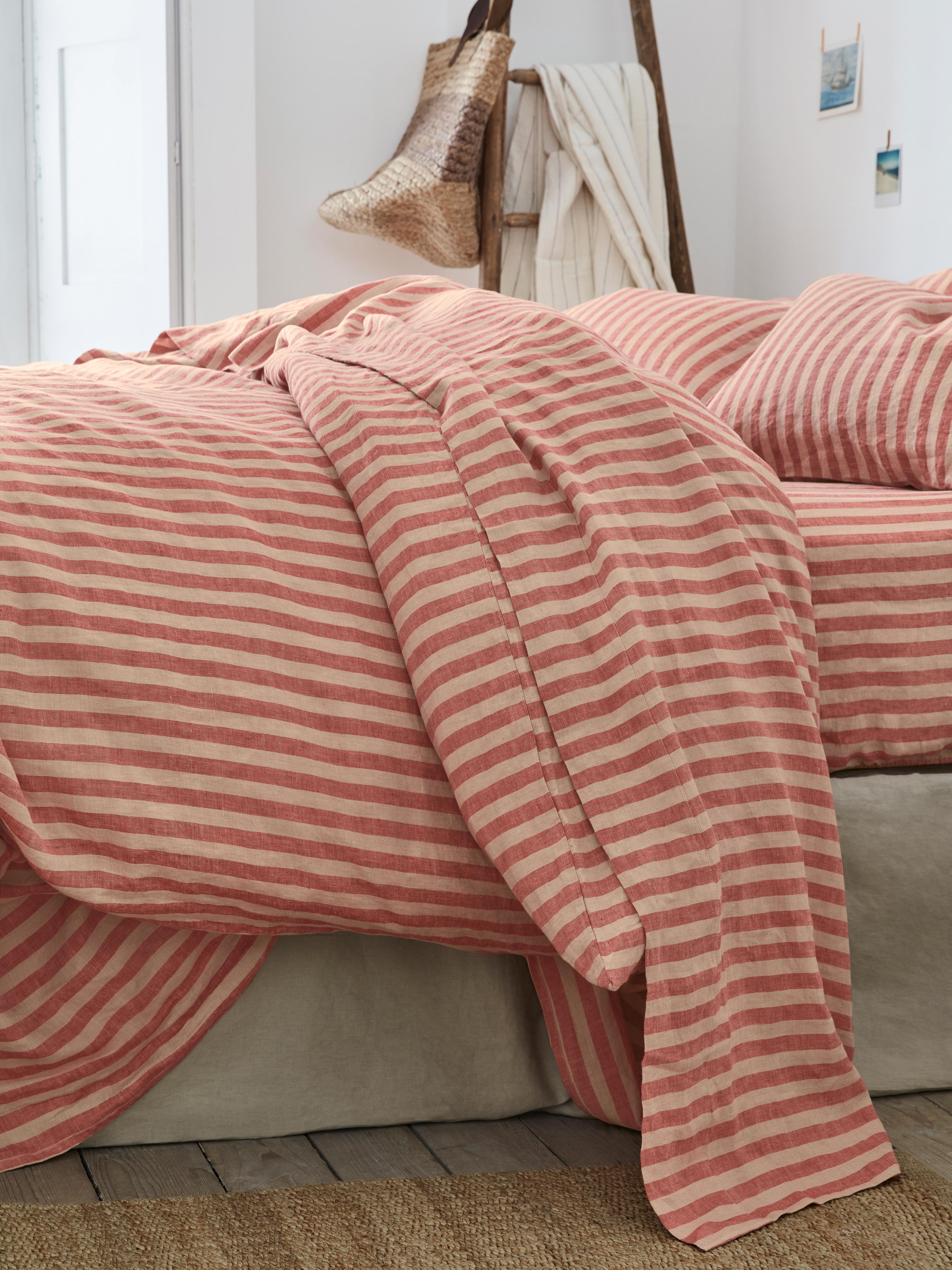 Sandstone Red Pembroke Stripe 100% Linen Flat Sheet