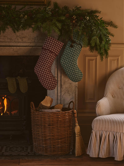 Rhubarb Gingham Scallop Edge Linen Blend Stocking - alternate image