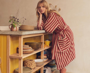 Sandstone Red Pembroke Stripe Cotton Robe