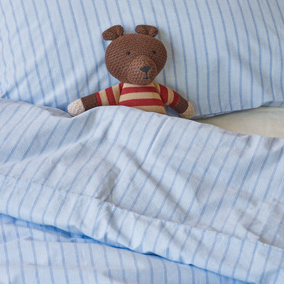 Pale Blue Favourite Shirt Stripe Kids Cotton Bedding Set - alternate image