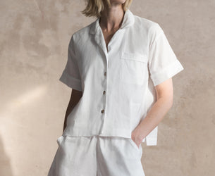 White Linen Blend Pyjama Short Set