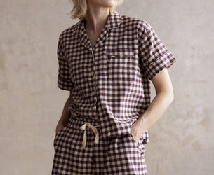 Berry Gingham Linen Blend Pyjama Short Set