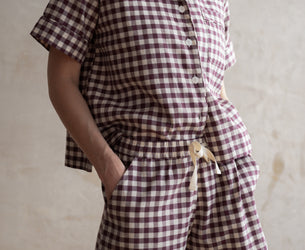 Berry Gingham Linen Blend Pyjama Short Set