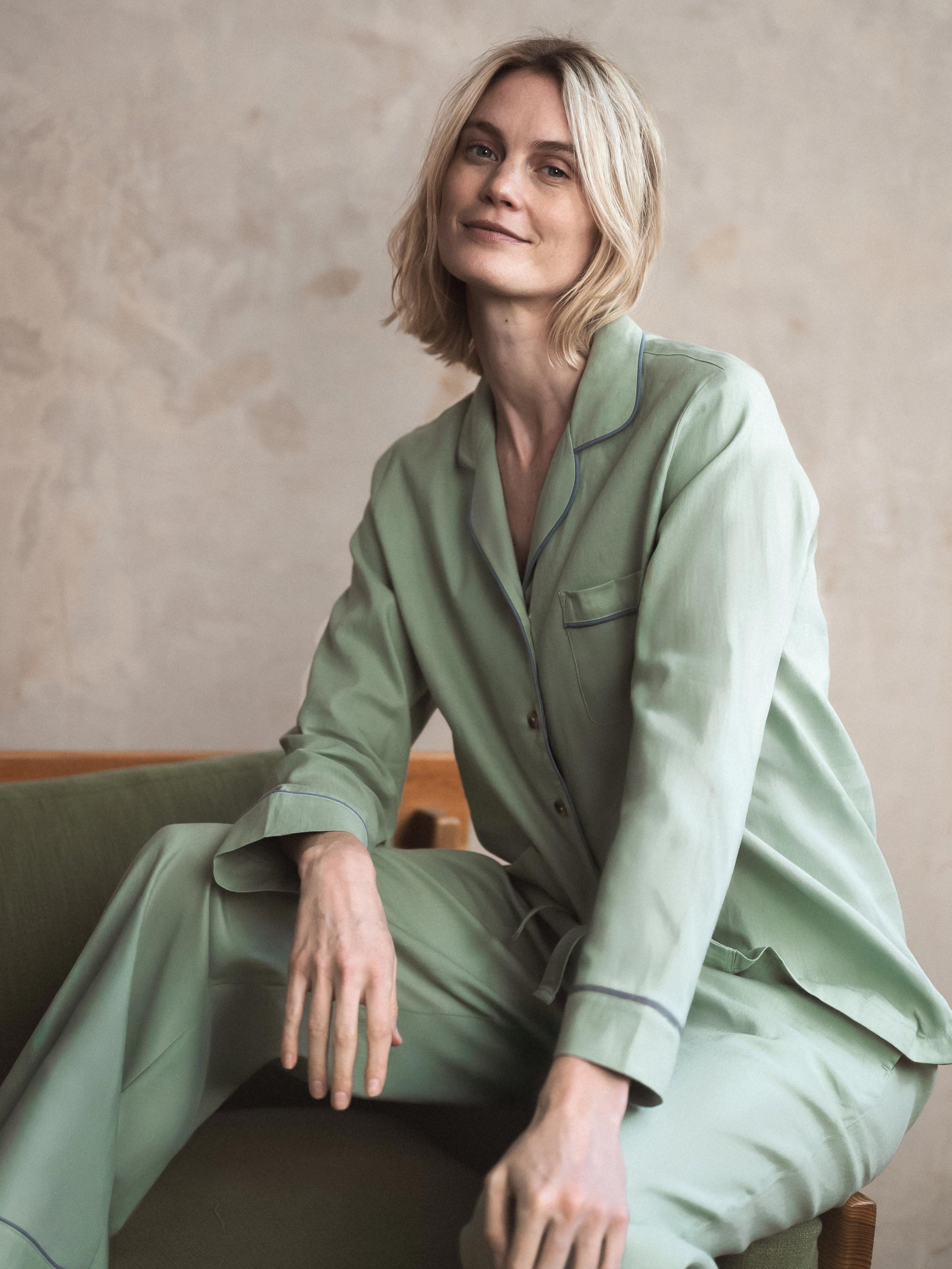 Sage Green Linen Blend Pyjama Trouser Set