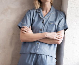 Dusk Blue Linen Blend Pyjama Short Set