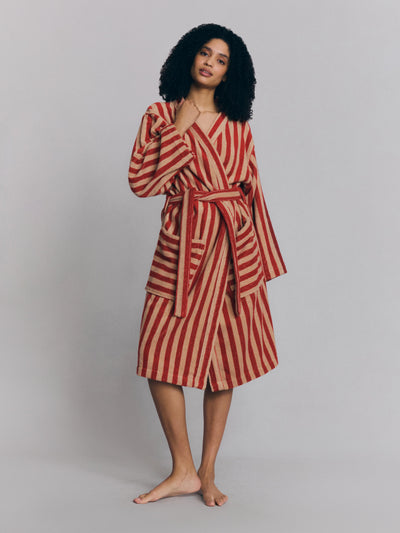 Sandstone Red Pembroke Stripe Cotton Robe