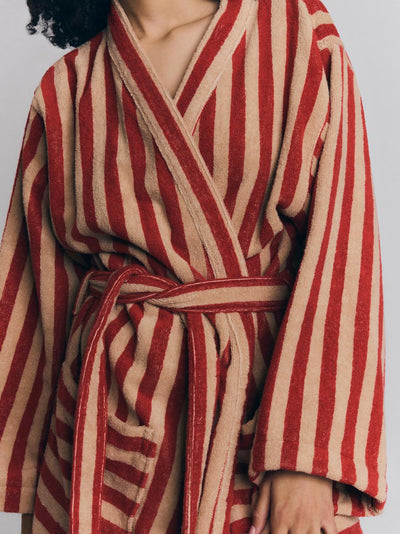 Sandstone Red Pembroke Stripe Cotton Robe - alternate image