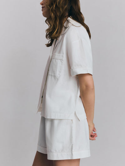 Ensemble pyjama court en mélange de lin blanc