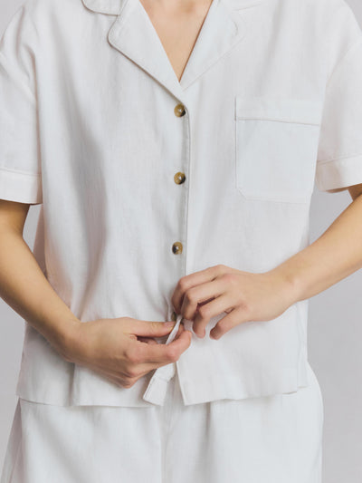Ensemble pyjama court en mélange de lin blanc