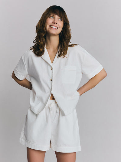 Ensemble pyjama court en mélange de lin blanc