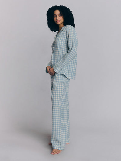 Warm Blue Gingham Linen Blend Pyjama Trouser Set