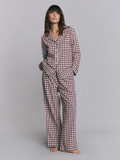 Pyjama-Set aus Leinenmix mit Beeren-Ginghammuster