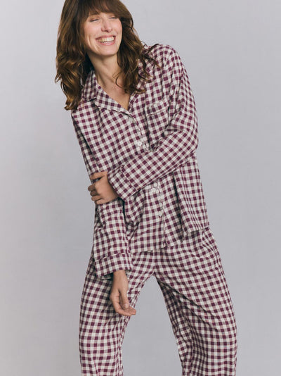 Pyjama-Set aus Leinenmix mit Beeren-Ginghammuster