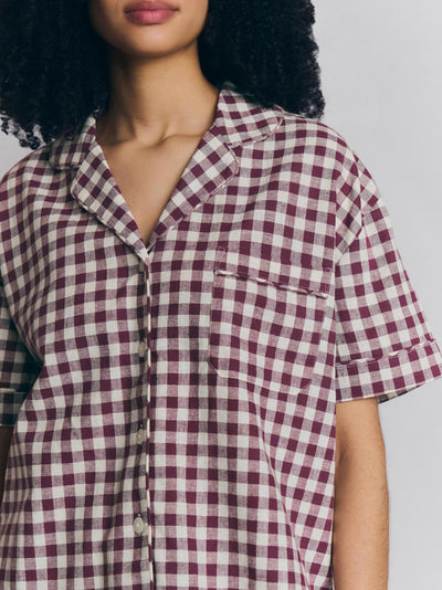 Schlafanzug-Kurzset aus Leinenmischung mit Beeren-Gingham-Muster - alternate image