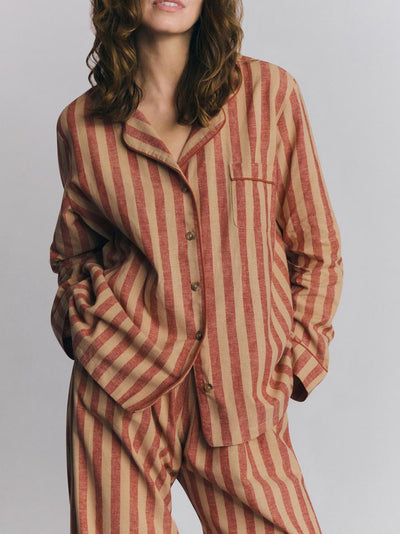 Sandstone Red Pembroke Stripe Linen Blend Trouser Set