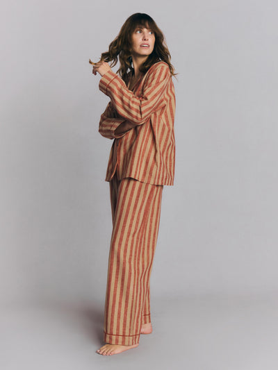 Sandstone Red Pembroke Stripe Linen Blend Trouser Set