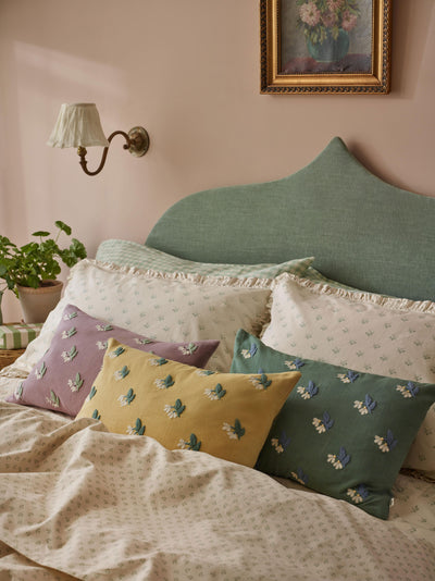 Elm Green Snowdrop Embroidered Filled Cushion - alternate image