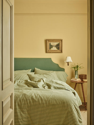 Elm Green & Butter Yellow Colour Drenched Gingham Linen Blend Fitted Sheet