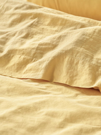 Drap plat en mélange lin et coton, couleur jaune beurre