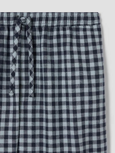 Men’s Navy & Sky Blue Gingham Linen Blend Trousers