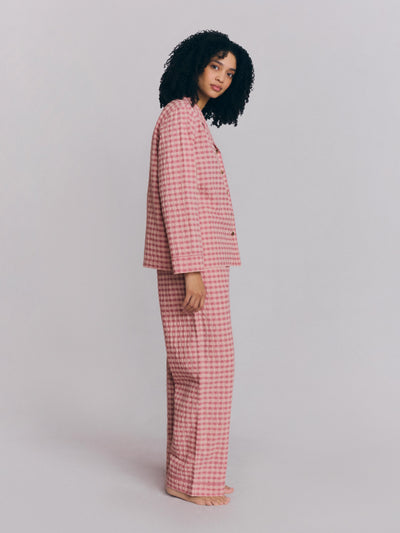 Dusty Pink & Rose Gingham Cotton Trouser Set