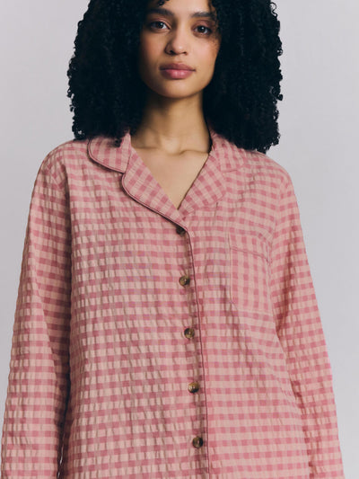 Dusty Pink & Rose Gingham Cotton Trouser Set