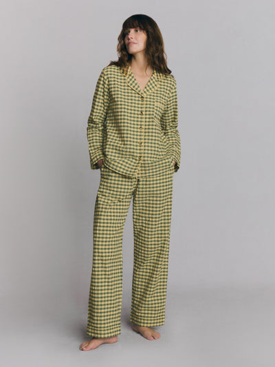 Elm Green & Butter Yellow Gingham Cotton Trouser Set
