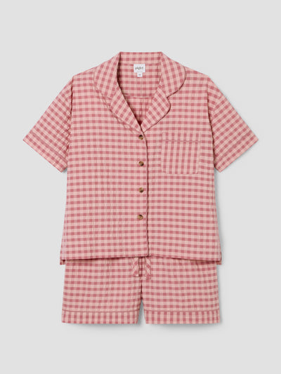 Dusty Pink & Rose Gingham Cotton Shorts Set