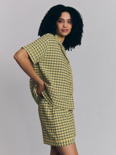 Elm Green & Butter Yellow Gingham Cotton Shorts Set
