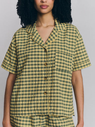 Elm Green & Butter Yellow Gingham Cotton Shorts Set