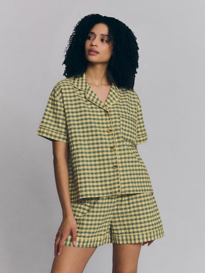 Elm Green & Butter Yellow Gingham Cotton Shorts Set