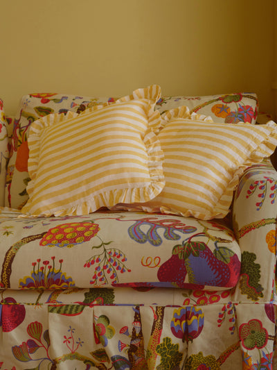 Honey Pembroke Stripe Frill Linen Blend Filled Cushion