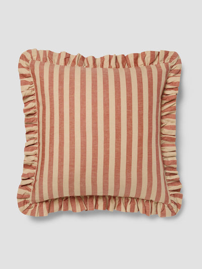 Sandstone Red Pembroke Stripe Frill Linen Blend Filled Cushion - alternate image