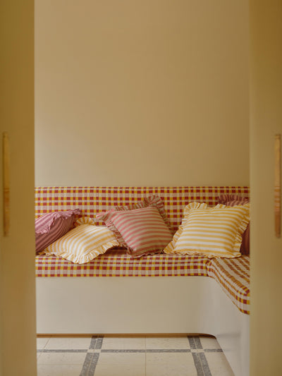 Sandstone Red Pembroke Stripe Frill Linen Blend Filled Cushion