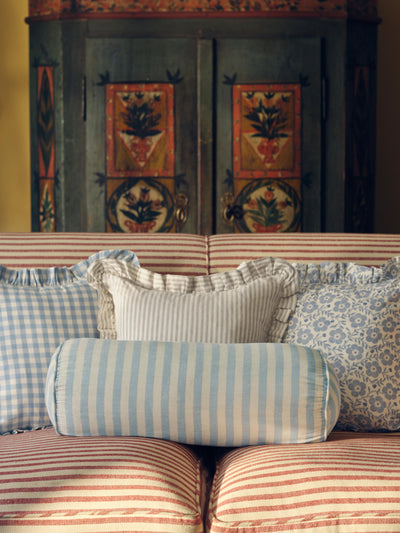 Coastal Blue Pembroke Stripe Linen Blend Bolster Filled Cushion - alternate image