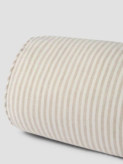 Oatmeal Stripe Linen Blend Bolster Filled Cushion Detail