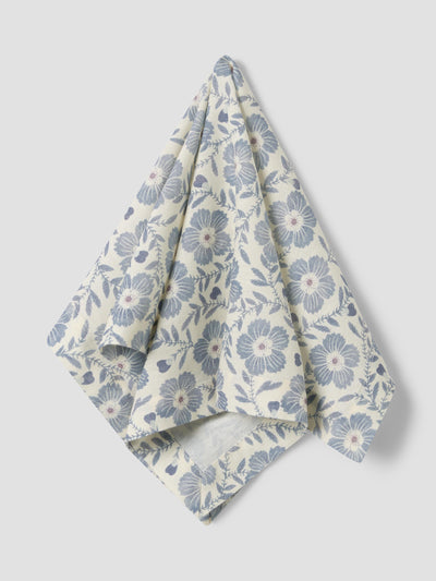 Dusk Blue Folk Floral Linen Blend Napkins Set of 4