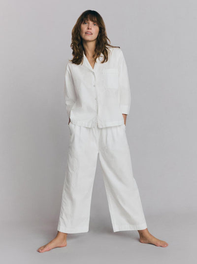 White Floral Embroidered Cotton Cropped Trouser Set - alternate image