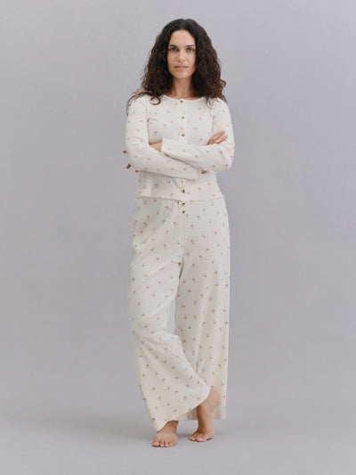 Model wearing Posy Bud Pointelle Trousers