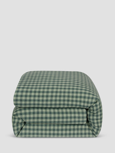 Pine Green Pembroke Gingham Linen Blend Duvet Cover