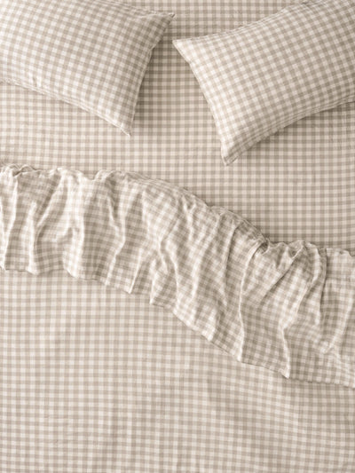 Oatmeal Pembroke Gingham Linen Blend Duvet Cover