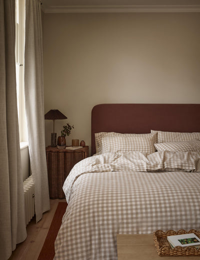 Oatmeal Pembroke Gingham Linen Blend Duvet Cover - alternate image
