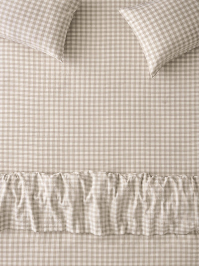 Oatmeal Pembroke Gingham Linen Blend Fitted Sheet