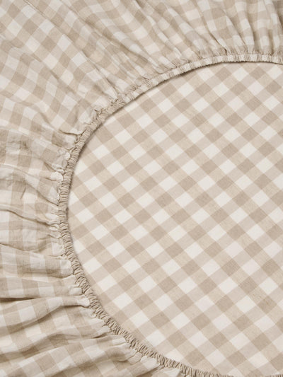 Oatmeal Pembroke Gingham Linen Blend Fitted Sheet